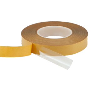 Cinta fina transparente 10/20/30 mm para banners x50 m (liner amarillo)